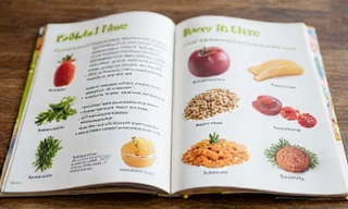 An open book with healthy food illustrations, representing a nutrition guide.