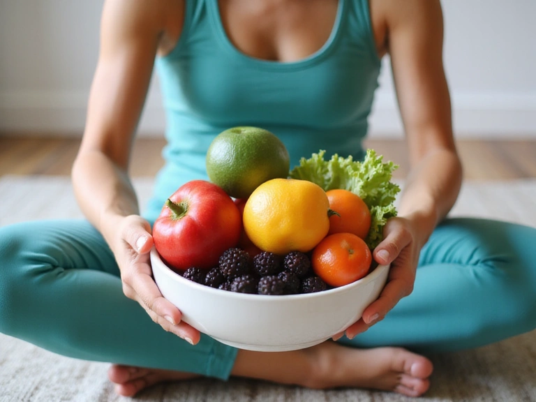 A person exercising and eating healthy, dynamic and positive
